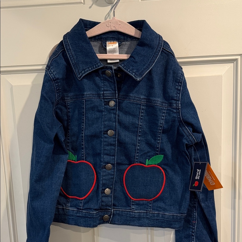 Gymboree Dark Blue Girls' Denim Jacket with Apple Pockets, NWT